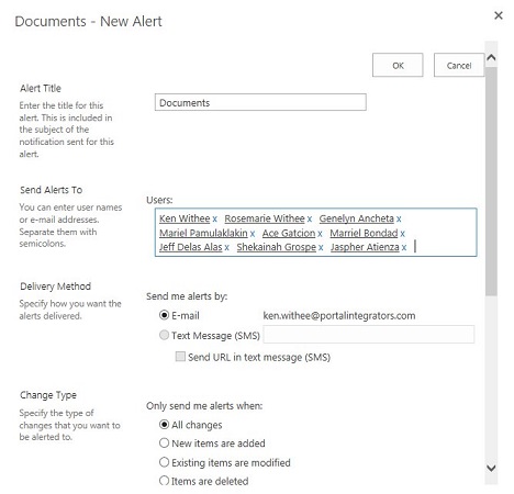 Create Email Alerts for a SharePoint 